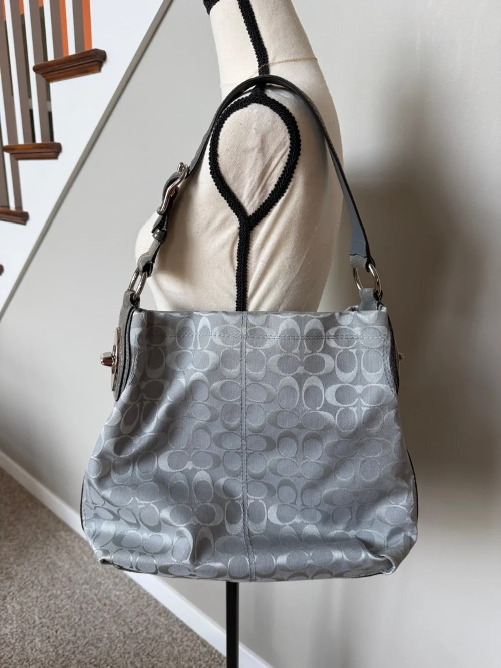 Coach Gray Signature Jacquard Shoulder Bag - Picture 4 of 8